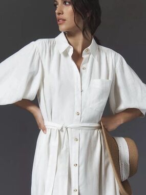 Maeve White Button-Front Maxi Shirt Dress